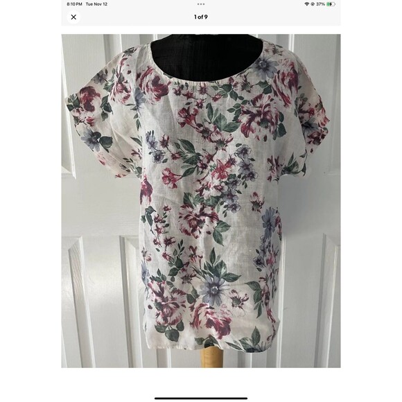 Bellambra Womens 100% Linen Floral Lightweight Blouse Made In Italy Size Medium - Picture 1 of 9